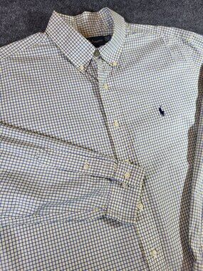 Polo Ralph Lauren Shirt Mens Button Down 16.5 34/33 Blue Yellow Gingham Classic